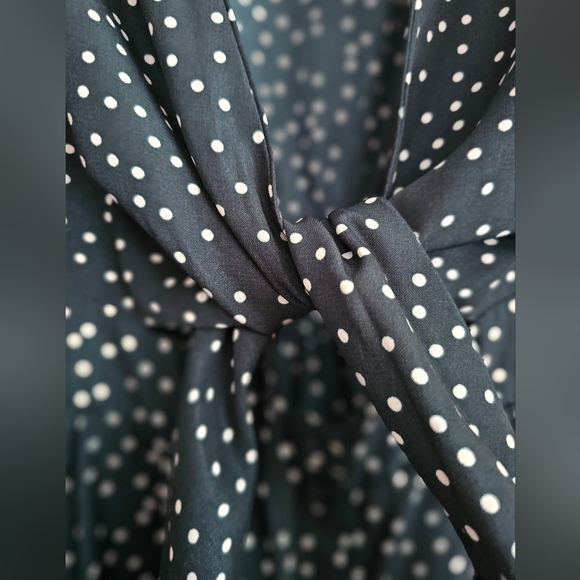 Hello Molly Stuck In Your Ways Midi Dress Green White Polka Dot Cutout Tie Front - Picture 9 of 10